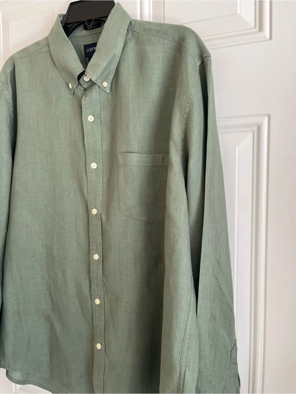 J. Crew Linen Blend Shirt Men’s XL Olive Green Preppy Button Down Classic